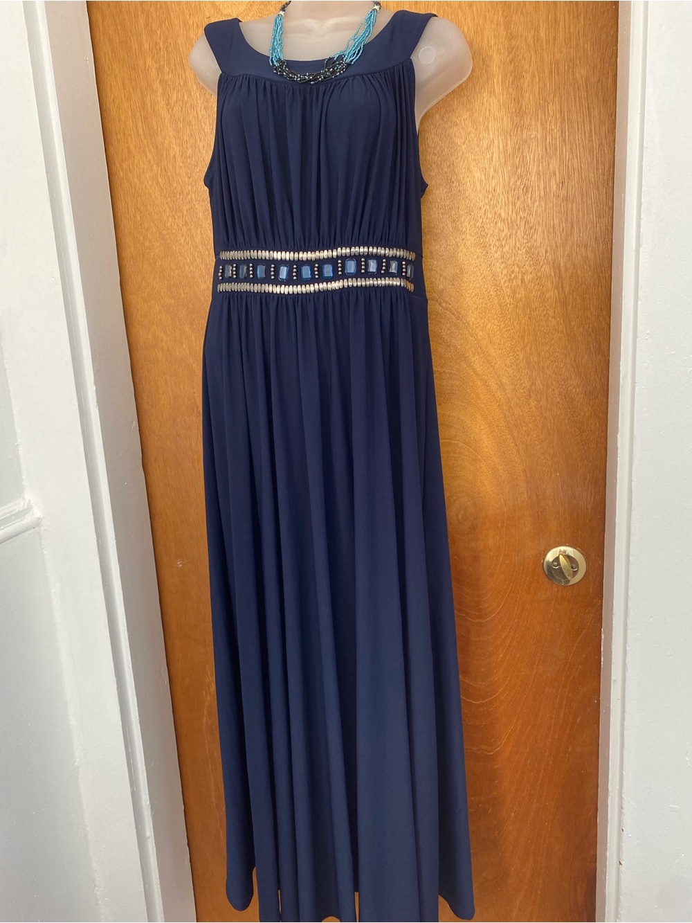 Haani Navy Blue Beaded Waist Maxi Dress